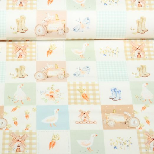 Jersey Little Jax - Impression numérique ferme Beige