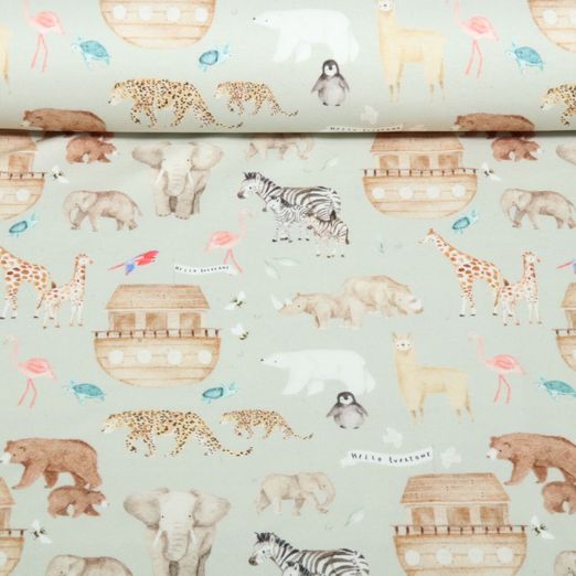 Jersey Little Jax - Impression numérique Animaux sauvages et Arche Vert menthe