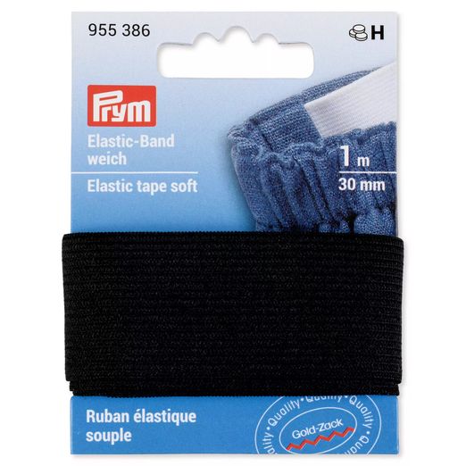 PRYM Elastic-Band weich - schwarz - 30mm - 1m Länge