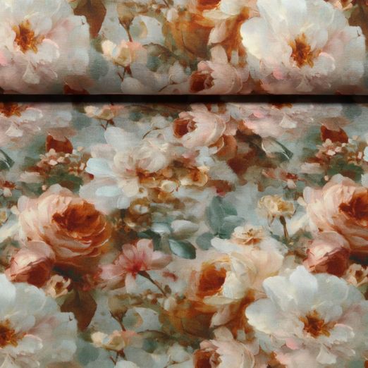 Jersey de viscose - Impression numérique Roses peintes Marron Jersey de viscose - Impression numérique Roses peintes Marron