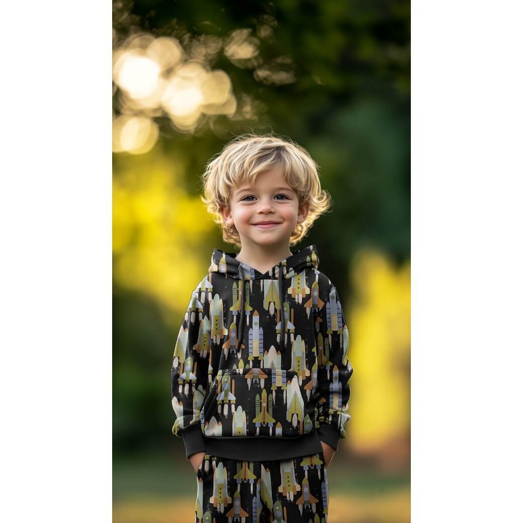 Sommersweat - French Terry Digital Raketen Schwarz-1 Sommersweat - French Terry Digital Raketen Schwarz-1