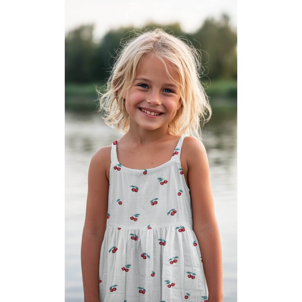 Bio Musselin - Kirschen Ecru-1 Bio Musselin - Kirschen Ecru-1