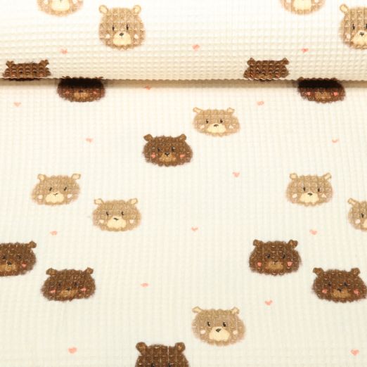 Baumwoll-Waffel - Digital Bärengesichter Beige