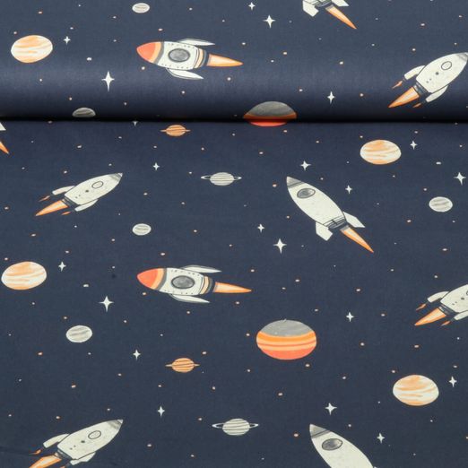 Baumwoll-Popeline - Digital Weltall Navy
