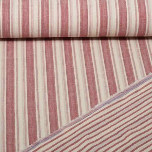 Gaze de coton - rayures double face Rouge
