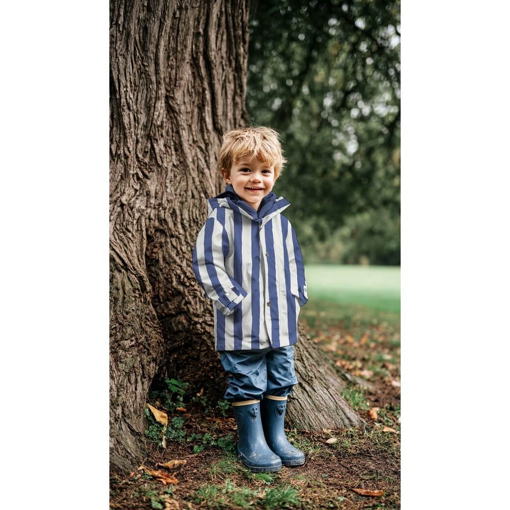 Regenjackenstoff - Streifen Weiß Blau-2 Regenjackenstoff - Streifen Weiß Blau-2