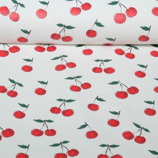 Regenjackenstoff - Kirschen Weiß