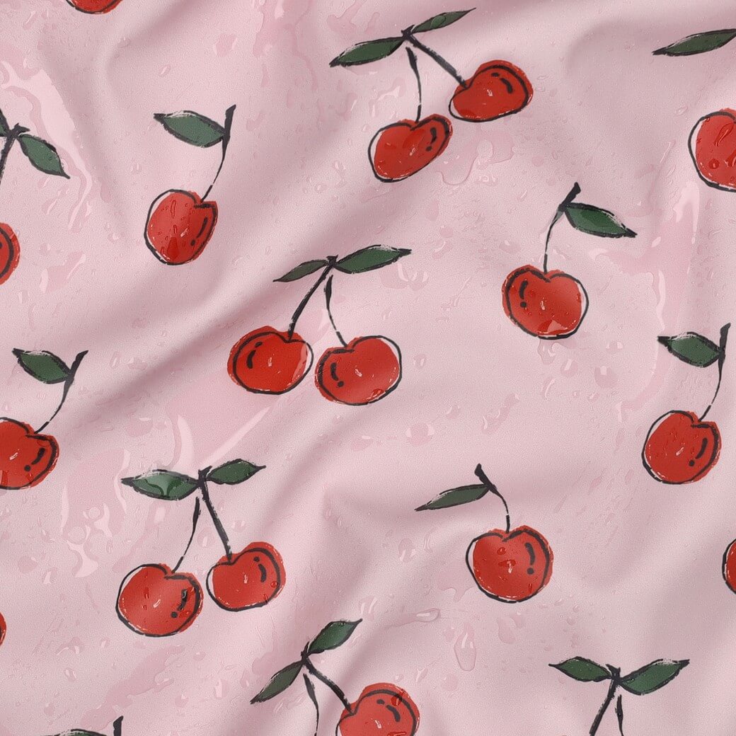 Regenjackenstoff - Kirschen Rosa-1 Regenjackenstoff - Kirschen Rosa-1