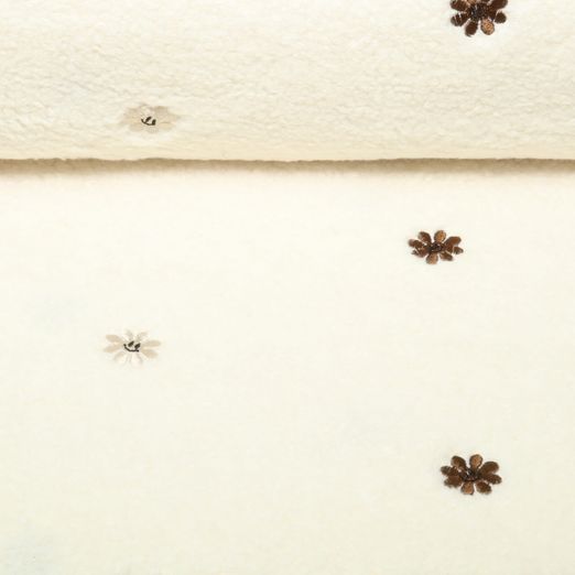 Teddy - Brodé Smiley Fleurs Ecru Marron