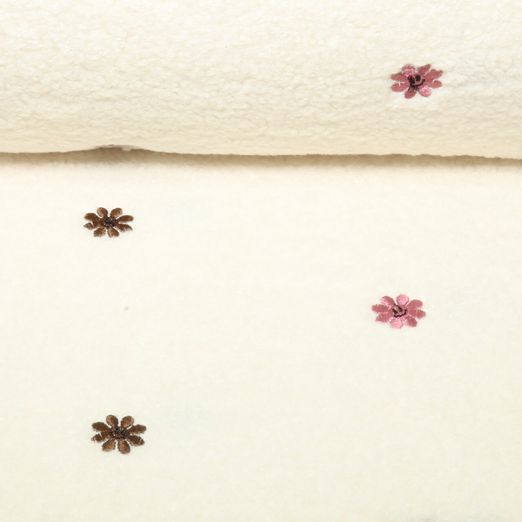 Teddy Brodé Smiley Fleurs Ecru Rose