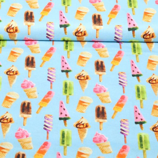 Baumwoll-Webware - Digital Eis am Stiel Hellblau
