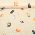 Baumwoll-Webware - Digital Katzen Beige