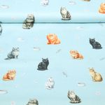 Baumwoll-Webware - Digital Katzen Hellblau