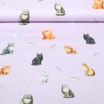 Baumwoll-Webware - Digital Katzen Lila