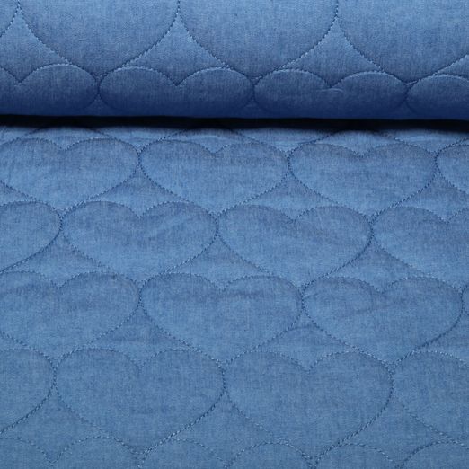 Gesteppter Jackenstoff - Herzen Jeansblau