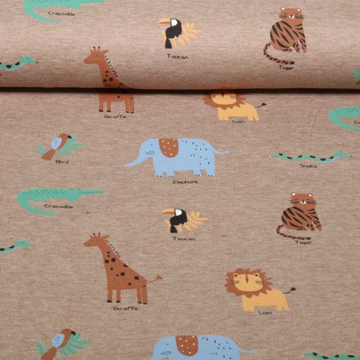 Jersey - Wilde Tiere Taupe Melange Jersey - Wilde Tiere Taupe Melange
