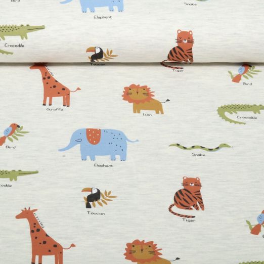 Jersey -  Wilde Tiere Ecru Melange