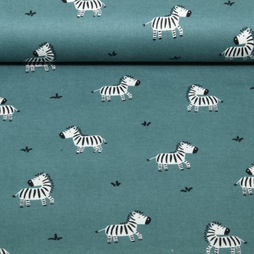Baumwoll-Flanell - Zebras Petrolgrün