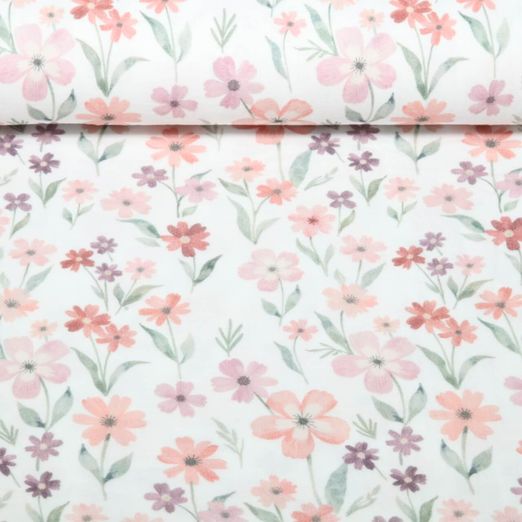 Gaze de coton - Double gaze numérique fleurs Ecru