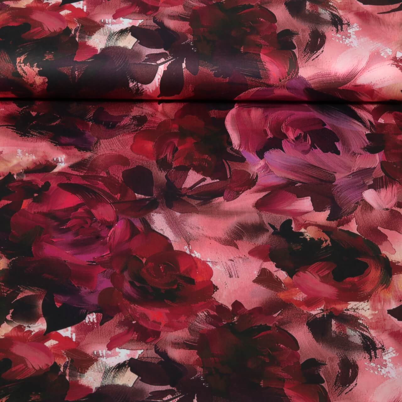 Baumwoll-Satin - Digital Floral Gemalt Bordeaux-0 Baumwoll-Satin - Digital Floral Gemalt Bordeaux-0