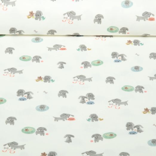 Bio Jersey - Digital Kleine Hunde Ecru