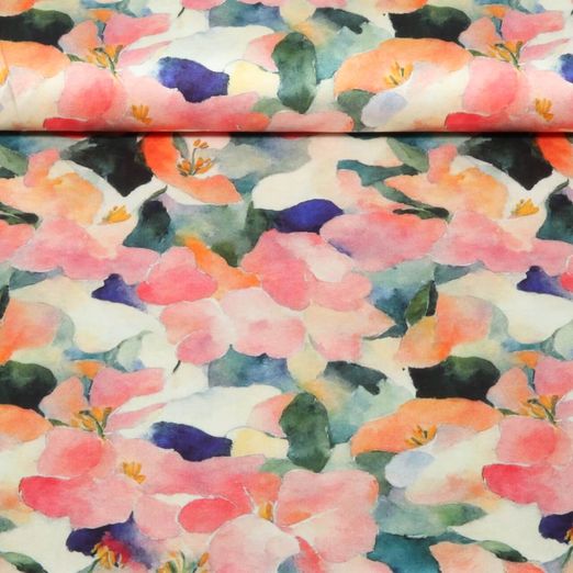 Viskose-Satin - Digital Blüten Aquarell Rosa