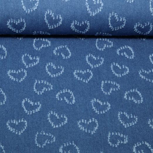 Jeans - Jacquard Destroyed Herzen Blau