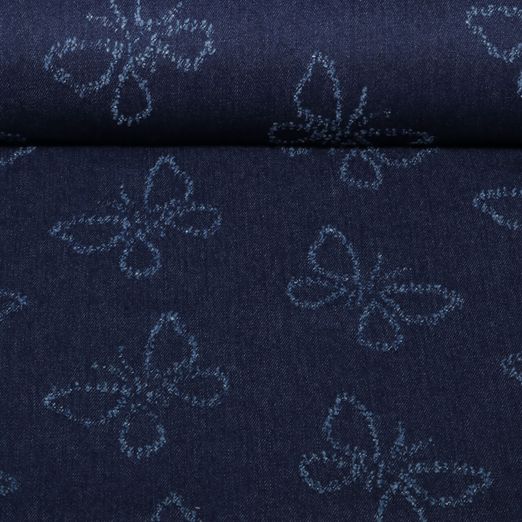 Jeans - Jacquard Destroyed Schmetterlinge Dunkelblau