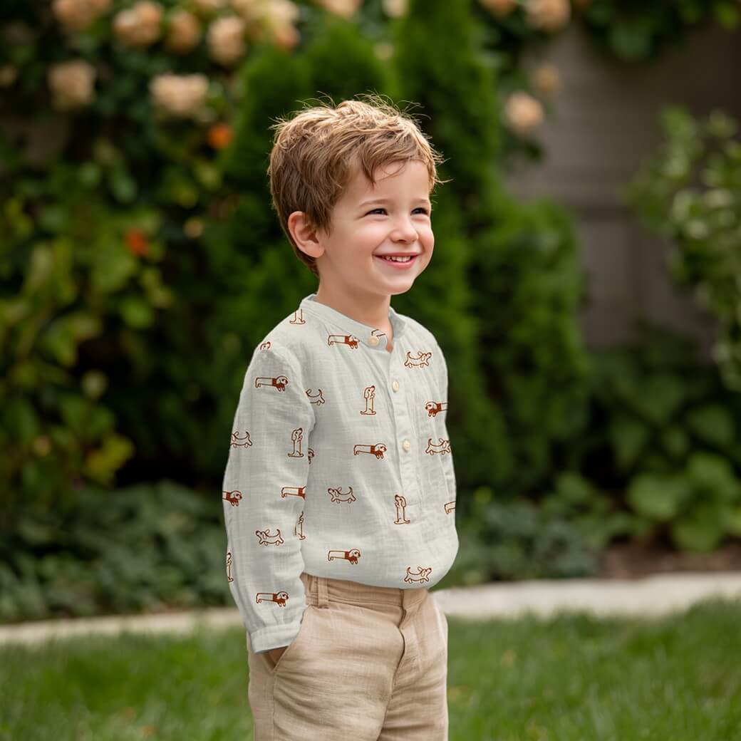 Gaze de coton - Double gaze Brodé Chiens Ecru-1 Gaze de coton - Double gaze Brodé Chiens Ecru-1