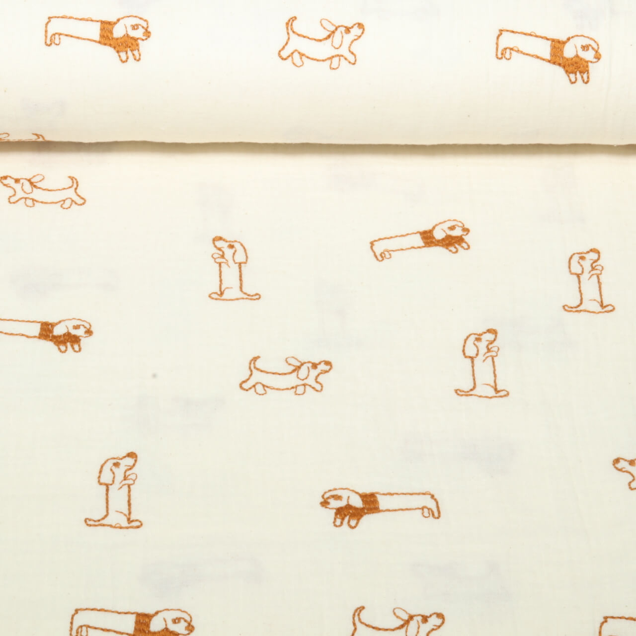 Gaze de coton - Double gaze Brodé Chiens Ecru-0 Gaze de coton - Double gaze Brodé Chiens Ecru-0