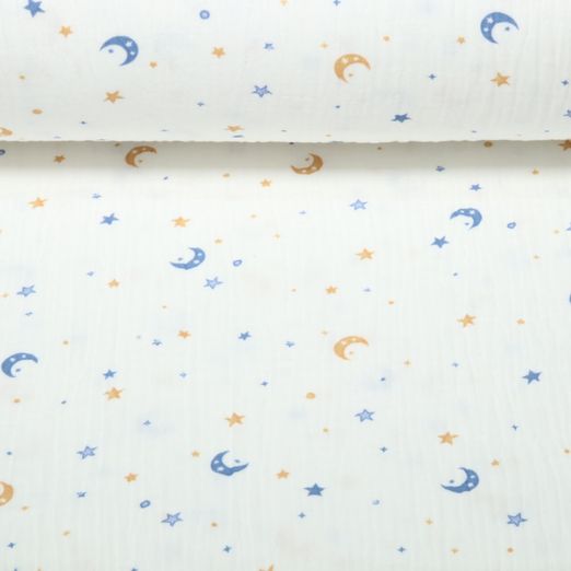 Musselin Extrabreit - Mond und Sterne Weiß 250cm