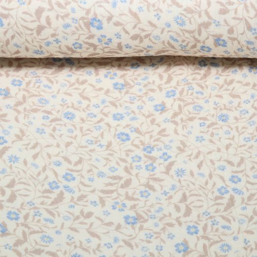 Musselin Extrabreit - Blumen Ecru Blau 250cm Musselin Extrabreit - Blumen Ecru Blau 250cm