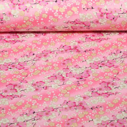 Baumwoll-Webware - Kirschenblüten Rosa Gold Baumwoll-Webware - Kirschenblüten Rosa Gold