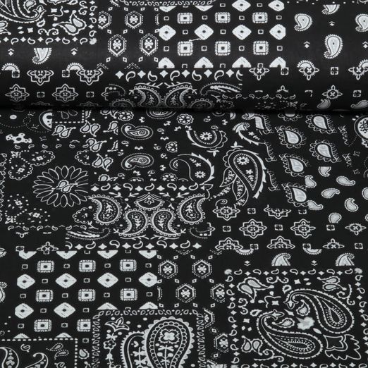 Baumwoll-Webware - Paisley Patchwork Schwarz Weiß Baumwoll-Webware - Paisley Patchwork Schwarz Weiß