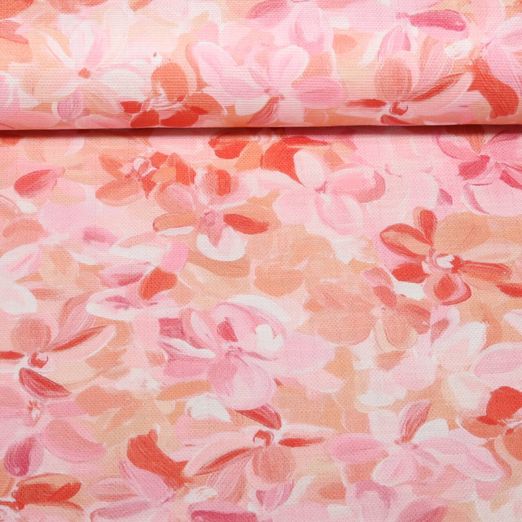 Baumwoll-Canvas - Digitaldruck Slub Blüten Pfirsich