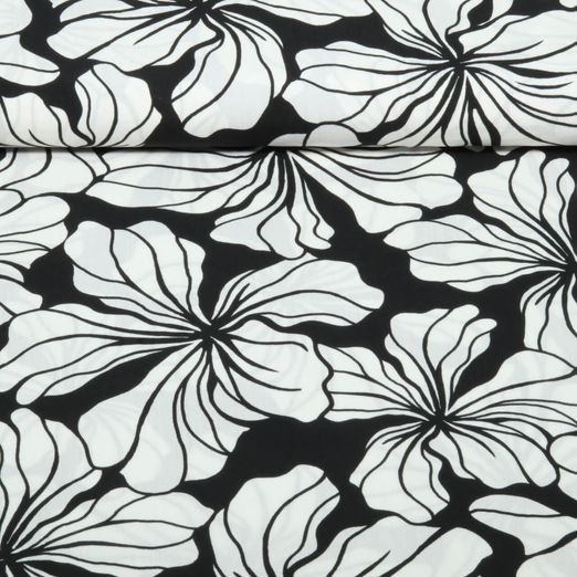 Viskose - Große Blüten Schwarz