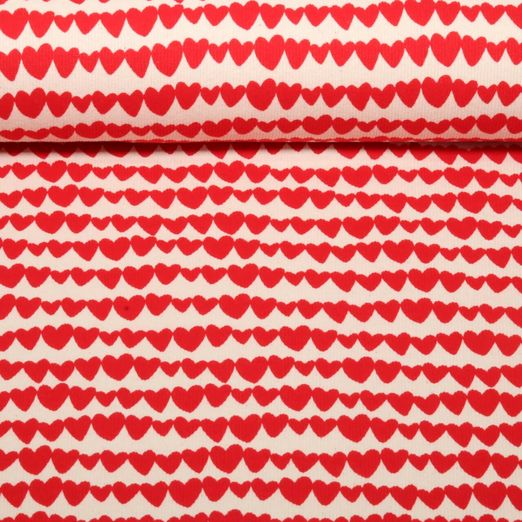 Bio Rippjersey - Herzen Ecru