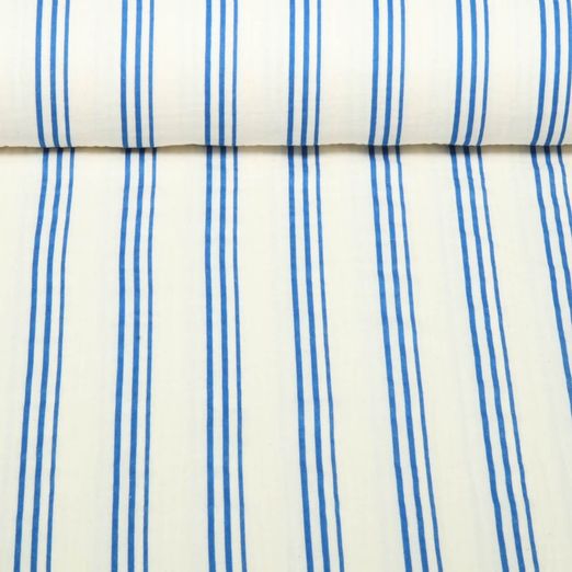 Bio mousseline Natural - rayures Ecru Bleu