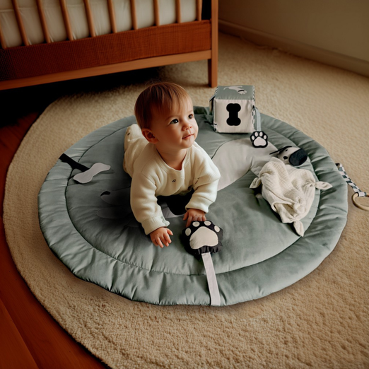 Panel Baumwoll-Popeline - Krabbeldecke Hunde Mint