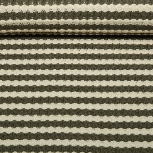 Jersey tricoté - Rayures Vert olive Ecru