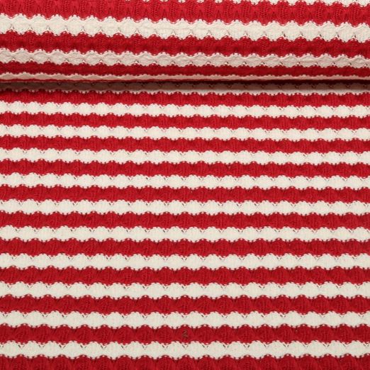 Jersey tricoté - Rayures Rouge Ecru