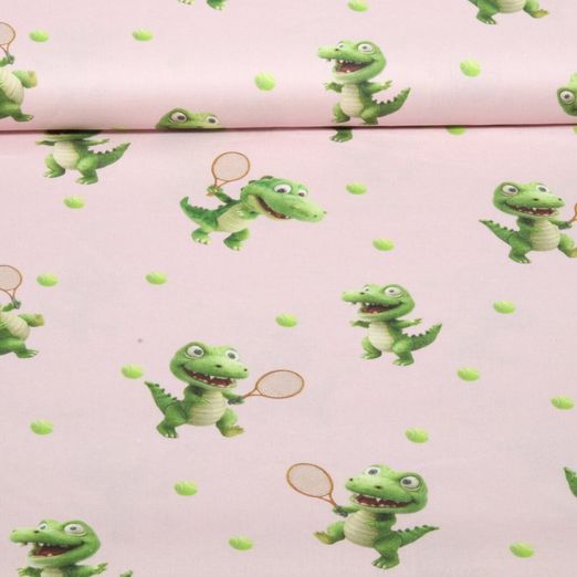 Coton tissé - Impression numérique crocodile de tennis Vieux rose