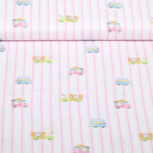 Coton tissé - Impression numérique rayures Blanc Rose