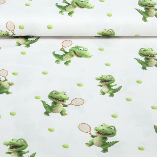 Coton tissé - Impression numérique Crocodile de tennis Blanc