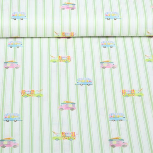 Coton tissé - Impression numérique rayures Blanc Vert