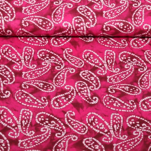 Voile de coton - Batik Abstrait Rose vif