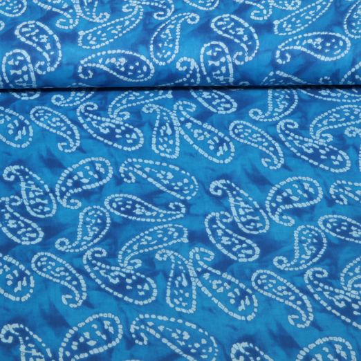Voile de coton - Batik Abstrait Bleu