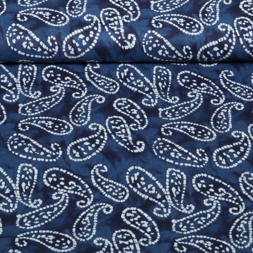 Voile de coton - Batik Abstrait Bleu marine