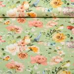 Coton tissé - Impression numérique Roses Vert tilleul