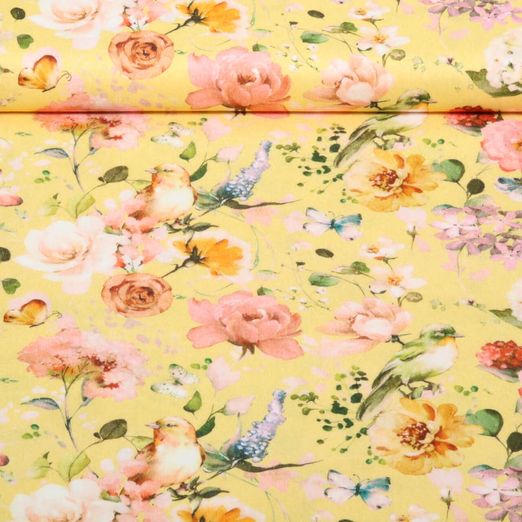 Coton tissé - Impression numérique Roses Jaune